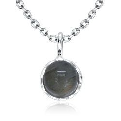 Grey Quartz Natural Round Stone Silver Necklace SPE-5140